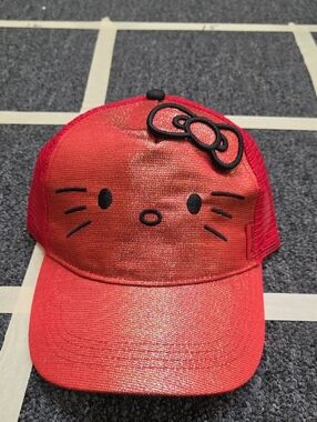 Sanrio Red Glitter Kids Cap with Black Bow Accent